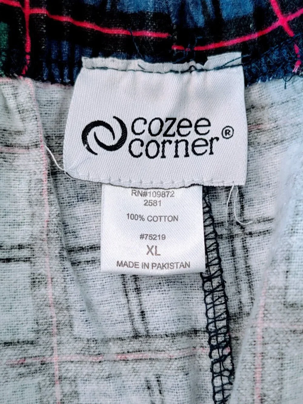 VTG Cozee Corner Plaid Sleep Pants XL Red Green Blue 100% Cotton Christmas Baggy
